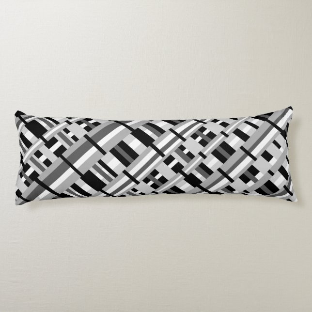 Coussins Longs Plaid en noir blanc et gris diagonal (Dos)