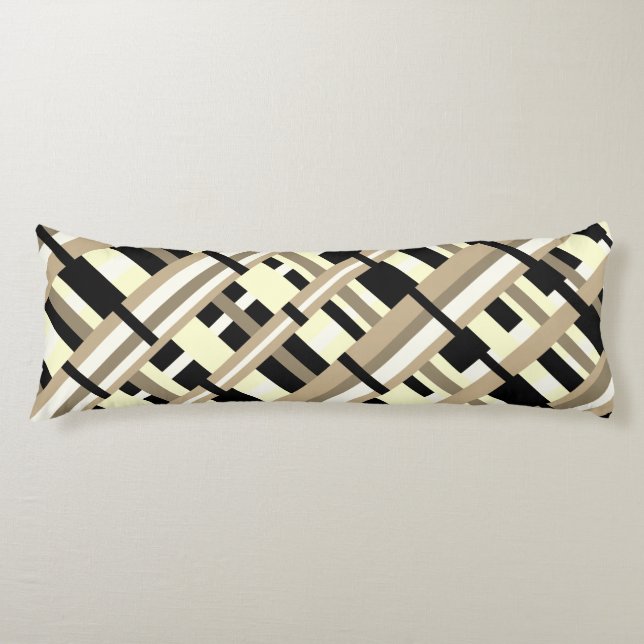 Coussins Longs Plaid en Taupe, Tan, Noir, Diagonale blanche (Devant)