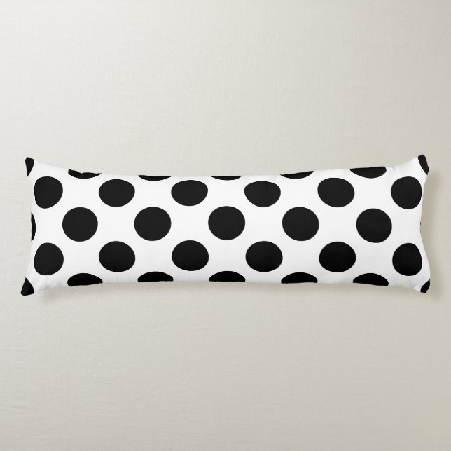 Coussins Longs Pois, Motif Polka Dot, noir et blanc (Devant)