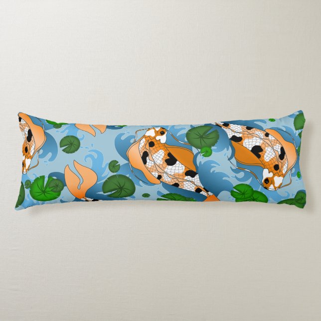 Coussins Longs Poisson Koi éclaboussant et Lys Pond Personnalisé (Devant)
