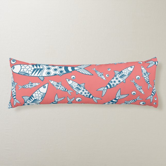 Coussins Longs Portugais Lisbonne Sardines Motif Azulejos rose (Devant)
