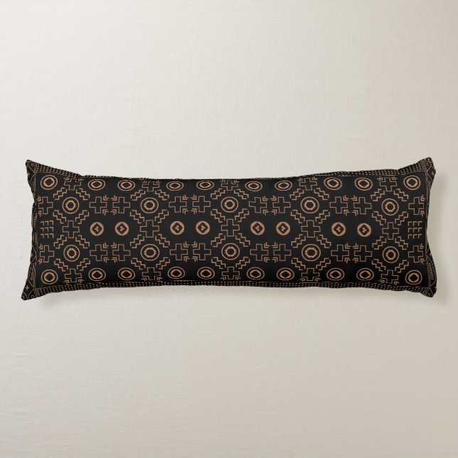 Coussins Longs Racines d'or : Elégance marocaine noire et tribale (Devant)