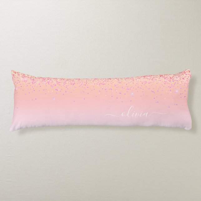 Coussins Longs Rainbow Pastel Girly Parties scintillant Metal Nom (Devant)