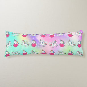 Coussins Longs Rainbow Unicorns Coeurs Imprimer Corps Oreiller