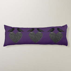 Coussins Longs Ravens gothiques et Coeur noir