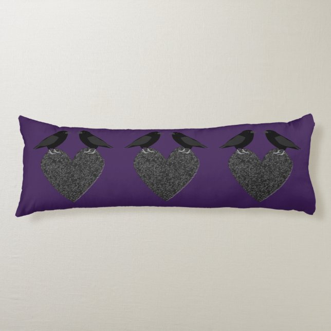 Coussins Longs Ravens gothiques et Coeur noir (Devant)