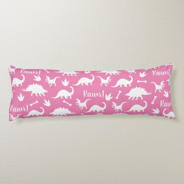 Coussins Longs Rawr Moderne Blanc Dinosaure Silhouettes (Dos)
