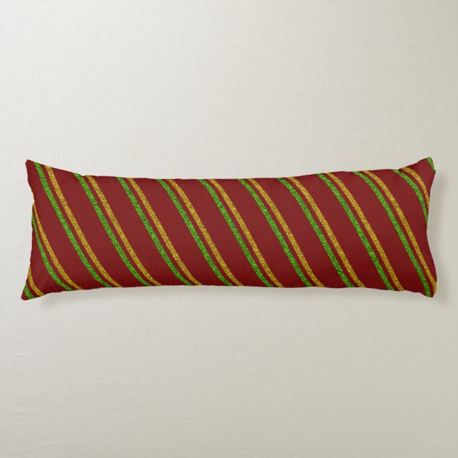 Coussins Longs Rayures vertes et dorées scintillantes (Devant)