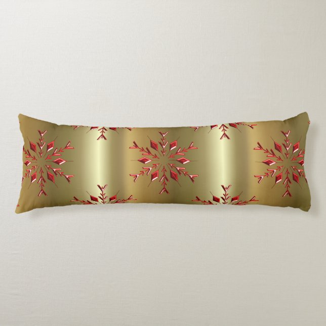 Coussins Longs Red Christmas Stars on Gold (Devant)