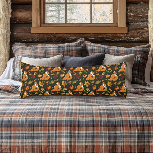 Coussins Longs Renard roux Feuilles d'automne Glands Motif vert (Créateur téléchargé)
