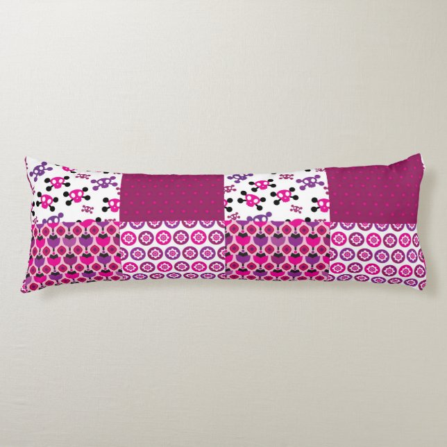 Coussins Longs Rétro point de polka de crâne de fleur (Devant)