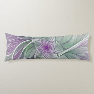 Coussins Longs Rêve de fleurs, Abstrait violet vert Fractal Art