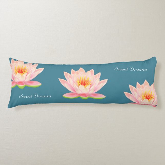 Coussins Longs Rêves doux Fleurs de Lotus sur papier Turquoise bl (Devant)