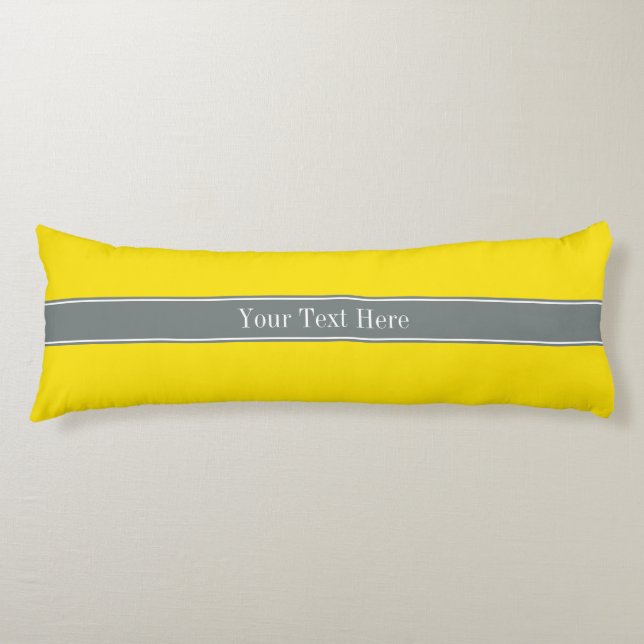Coussins Longs Ribbon jaune uni, gris charbon Nom Monogramme (Devant)