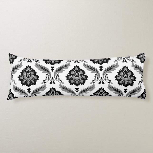 Coussins Longs Rococo Damask Lg Pattern Grey Black White (Devant)