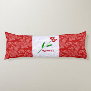 Coussins Longs Rose rouge unique Tige verte Feuilles Personnalise