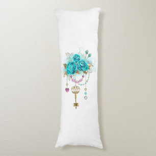 Coussins Longs Roses turquoise avec touches
