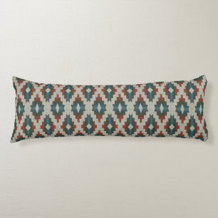 Coussins Longs Rouge foncé Brown Turquoise bleu gris Motif d'art