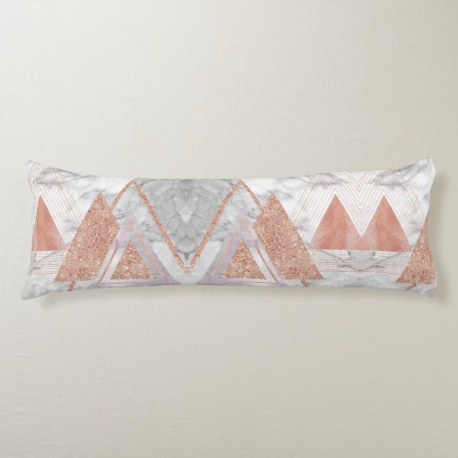 Coussins Longs scandinave chic rose or géométrique marbre blanc (Devant)