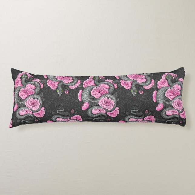 Coussins Longs Serpents et roses roses (Devant)