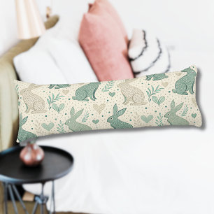 Coussins Longs Silhouettes de lapin simples vintage à motif de cœ