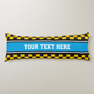 Coussins Longs Sports Stripes cyan noir + backgr couleur & texte