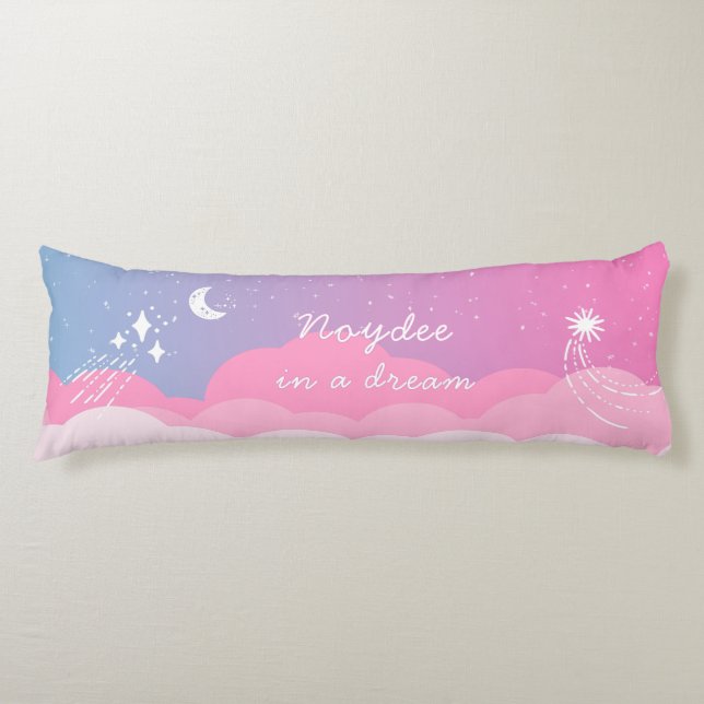 Coussins Longs Starry night Pink blue Name and Text (Devant)