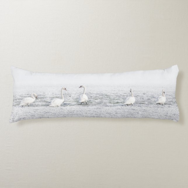 Coussins Longs Swans dans la neige blanche d'hiver (Devant)