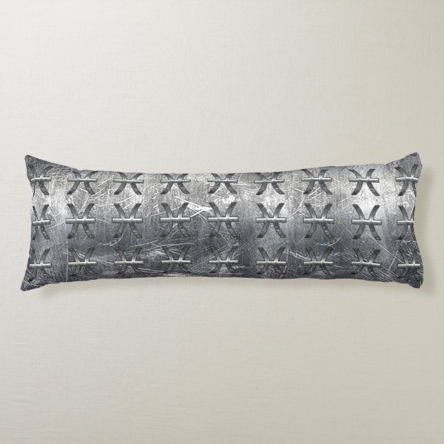 Coussins Longs Symbole de zodiaque Pisces en acier grunge (Devant)