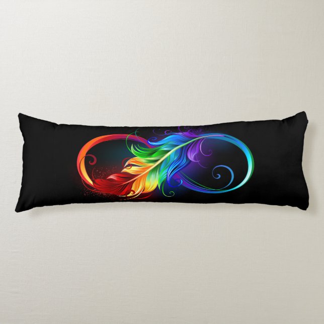 Coussins Longs Symbole d'infini avec plume arc-en-ciel (Devant)