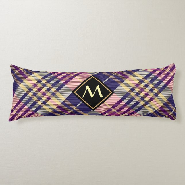 Coussins Longs Tartan mauve, or et bleu (Devant)