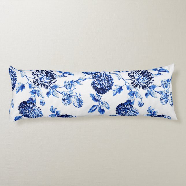 Coussins Longs Toile floral botanique bleu et blanc (Dos)