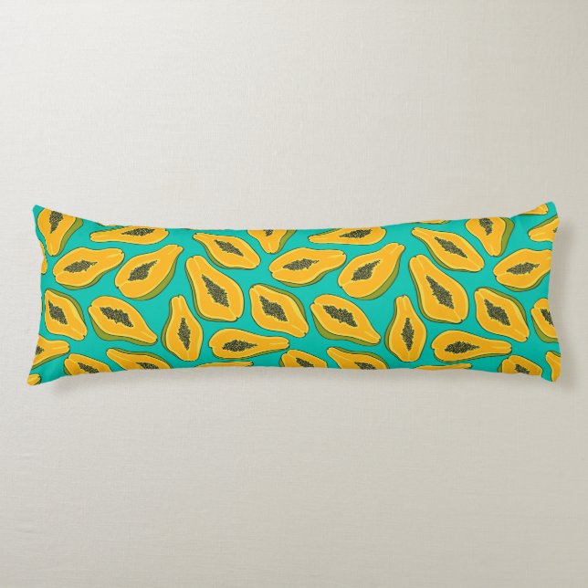 Coussins Longs Tranches de papaye turquoise (Devant)