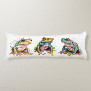 Coussins Longs Trio de grenouilles à l'aquarelle Art fantaisiste 