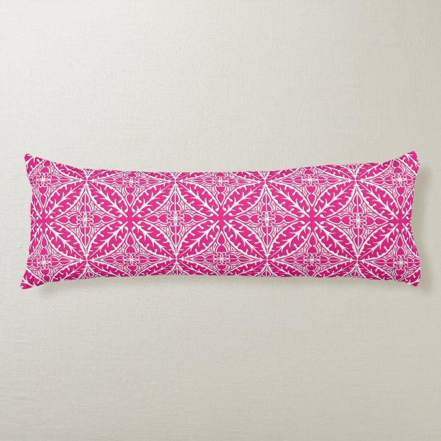 Coussins Longs Tuiles marocaines - rose fuchsia et blanc (Devant)