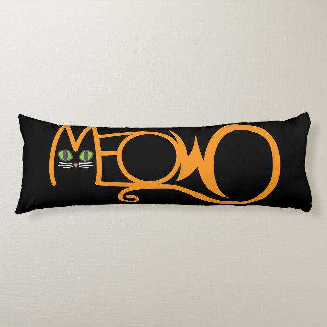 Coussins Longs Typographie de chat MEOW ORANGE (Devant)