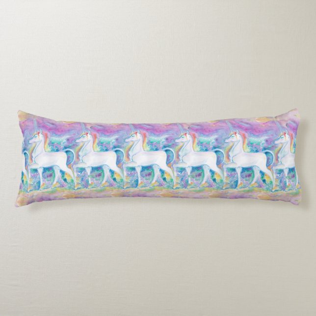 Coussins Longs Unicornes aquarelle (Devant)