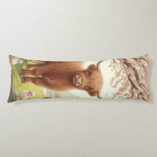 Coussins Longs Vache des hautes terres mignonne, florale/printani