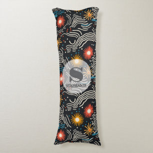 Coussins Longs Vagues florales Abstraites sur noir