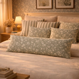 Coussins Longs Vert sauge floral, Maison de campagne, Cottage cor