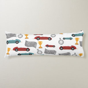 Coussins Longs Voitures de course Vintages Blue & Red Fast Retro