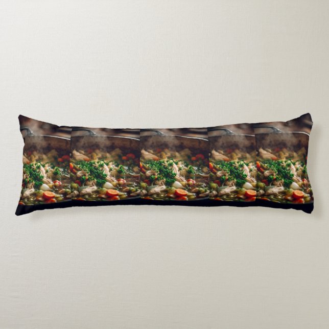 Coussins Longs Warm Chicken Soup Steam Art – Rustic Home Cooking  (Devant)