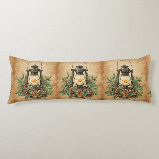 Coussins Longs Warm rustic lantern Christmas holly pine winter (Devant)