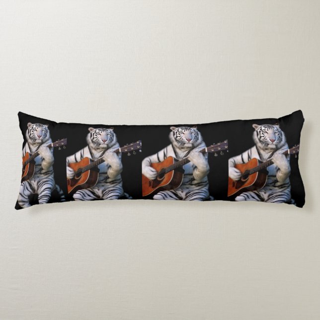 Coussins Longs White Tiger Guitar Nocturne – Minimal Body Pillow (Devant)