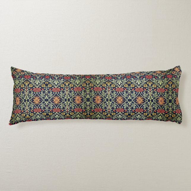 Coussins Longs William Morris Fleurs Feuillage Vert Jaune Rouge R (Devant)