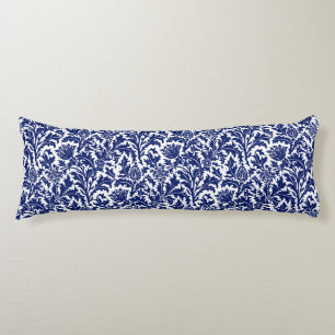 Coussins Longs William Morris Thistle Damassé Bleu Nuit sur Fond