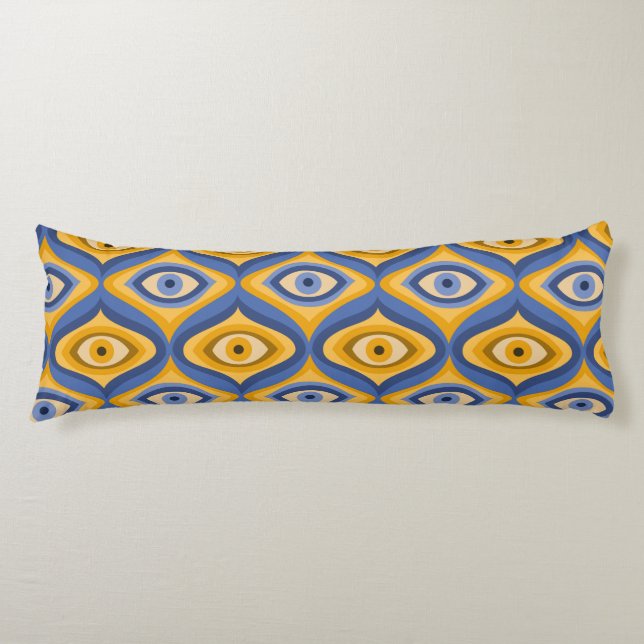 Coussins Longs Yellow Blue Eye Art Déco Motif géométrique (Devant)