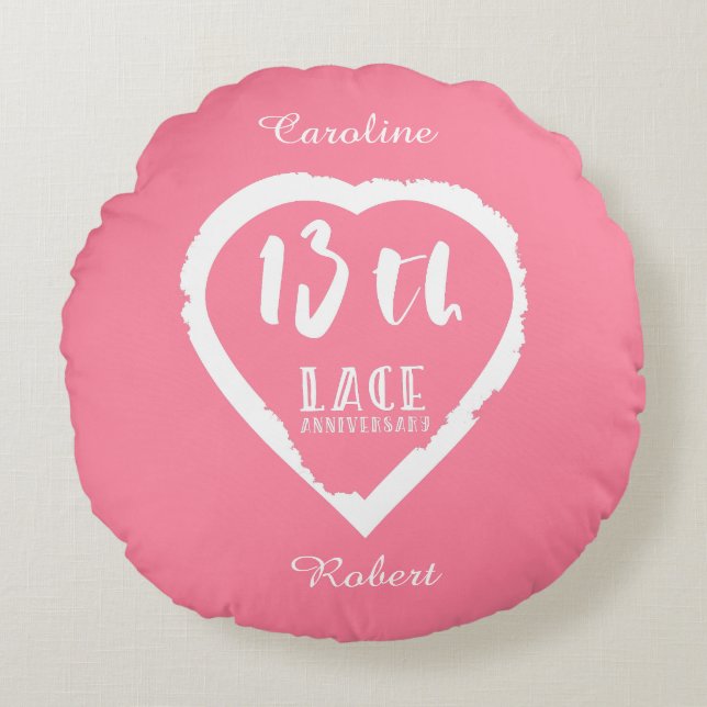 Coussins Ronds 13e anniversaire du Mariage dentelle traditionnell (Devant)