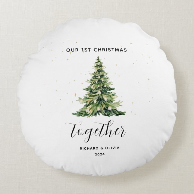 Coussins Ronds 1er Noël personnalisé Ensemble Couple Cadeau (Devant)