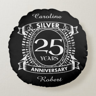 Coussins Ronds 25e anniversaire du mariage argent crête